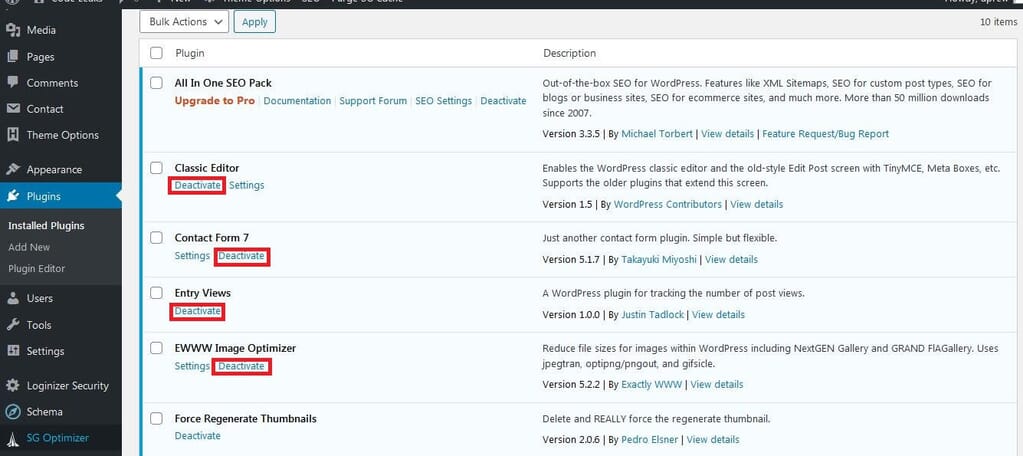 How to Deactivate plugins in WordPress.