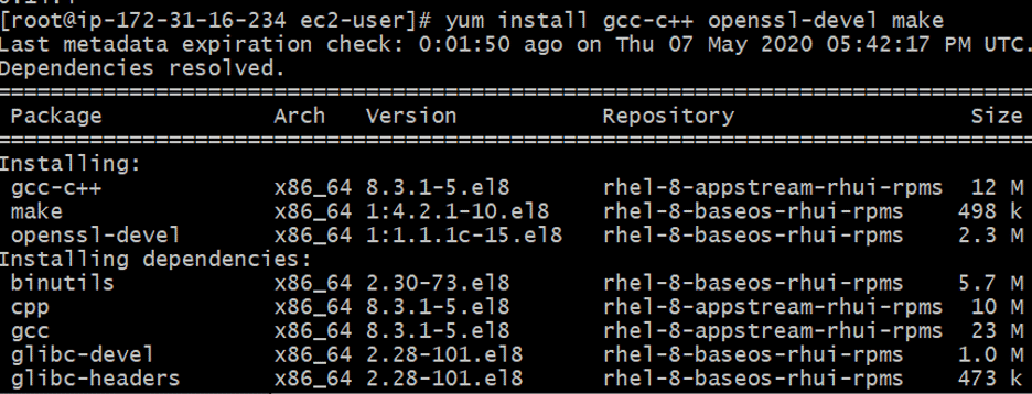 yum install gcc-c++ openssl-devel make