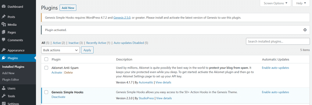 activating plugin